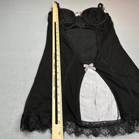 iCollection Nightie Womens Medium Black Silver Lace V Neck Bustier Corset Style - Picture 6 of 13